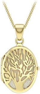 Carissima Gold Women’s 9 ct Yellow Gold 16.5 x 30 mm Fabric Backed Tree of Life Locket on 9 ct Yellow Gold 0.7 mm Diamond Cut Curb Chain Necklace of Length 46 cm/18 Inch