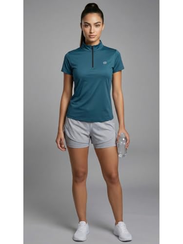 Image of PUMP'D Dry Fit Women's Half Zip Activewear Synthetic Regular Fit T-Shirt | Gym & Yoga