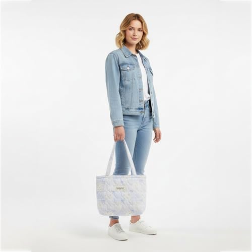 Image of Floral Quilted Cotton Shoulder Bag for Women Daily Use Medium Size Handbag Large Capacity Thickened Design Tote
