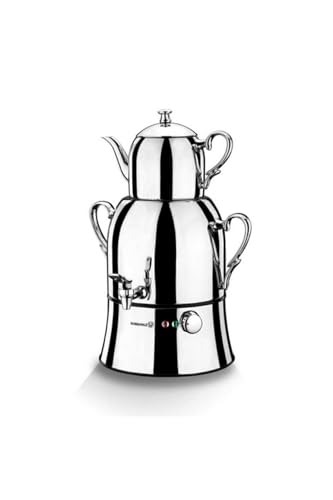 Korkmaz Samovar Nosta MEGA A334 - Bollitore per tè in argento Inox/cromato, 48 cm
