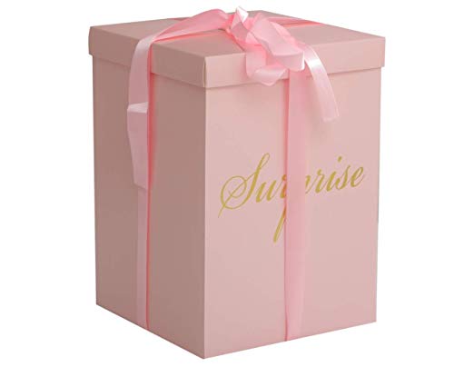 Surprise Explosion Flower Gift Box 10 * 10 * 14 inches- For Marriage Proposal Birthday Party Christmas Any Surprise Event (Without flower) (Pink)