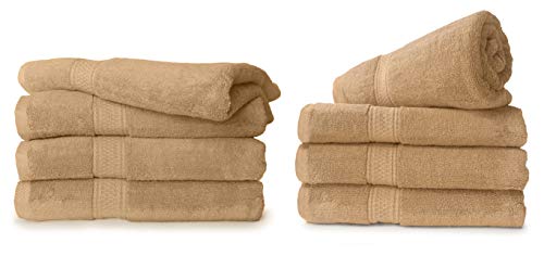 Royal Comfort World Famous 100% Cotton Bath Towel Size 27x54 at 17.5 LBS pe dz Weight ! Pack of 8 Towels. DO not Settle for Less! Towels for Pool, Gym, Spa,and Dorms (Tan, 8)