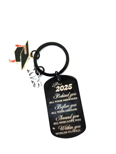 Themoxia 2025 Graduation Gifts Keychain for Women Him 2025 Senior Keychain for Her Men Student Graduate Inspirational Presents Teen Boy Girls Grad Present Senior High College Keyring Necklace