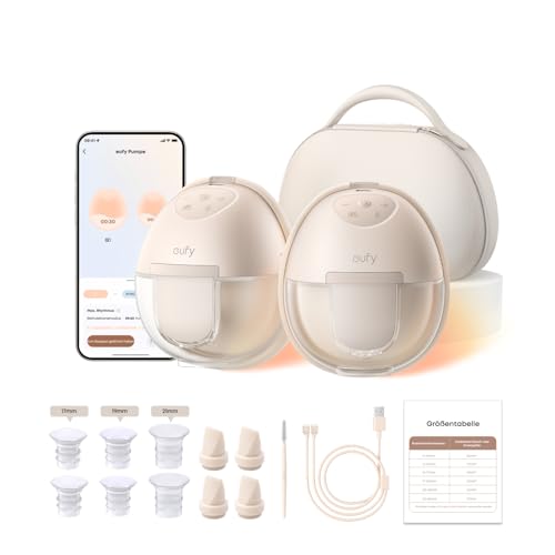 eufy Tragbare Milchpumpe mit Wärmefunktion S1 Pro Schlank & Freihändig mit branchenführender HeatFlow-Technologie Kabelloses Ladecase App-gesteuertes OptiRhythm Klinische Saugkraft Für den BH