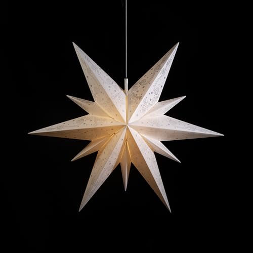 Preisvergleich Produktbild Sterntaler Dekostern / Weihnachtsstern Glitter-Design / 11-Zacker / Faltstern / Weiß / 60cm / Außen / Glühbirne / Netzstecker