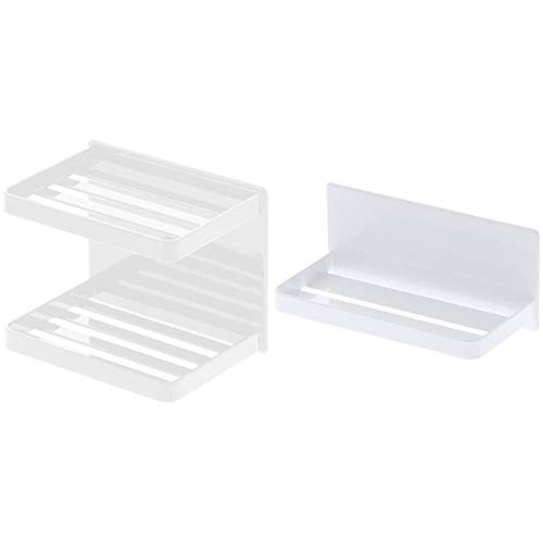 山崎実業(Yamazaki) マグネット石鹸置き ホワイト 約W12XD8.5XH10cm tower 3809 & マグネットバスルームラック ホワイト 約18X8.5X8cm タワー 収納ラック 3269【セット買い】