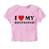 I Love My Boyfriend Cropped T-Shirt I Heart My Boyfriend y2k Crop Top Pink -  DIOMMELL