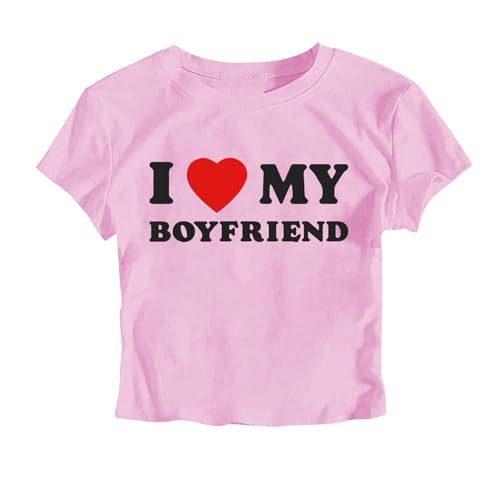 I Love My Boyfriend Cropped T-Shirt I Heart My Boyfriend y2k Crop Top Pink -  DIOMMELL