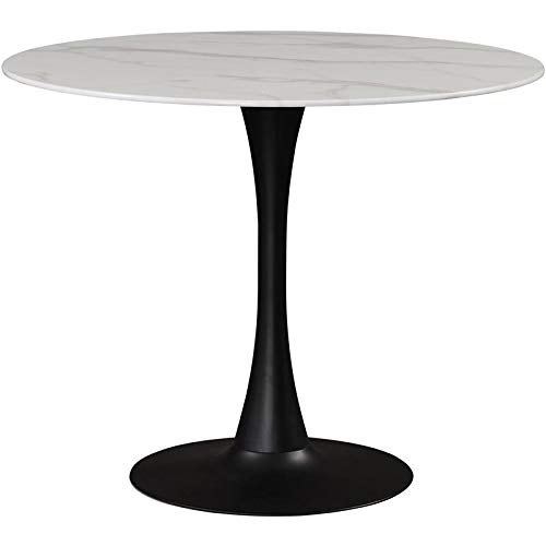 Meridian Furniture Holly Collection Modern | Contemporary Round Faux Marble Top Dining Table, 36" Wide, Matte Black Metal Base #TOP21