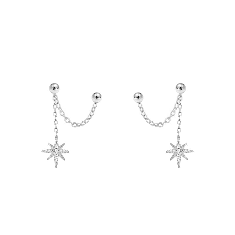 Star Chain 925 Sterling Silver CZ Double Piercing Studs