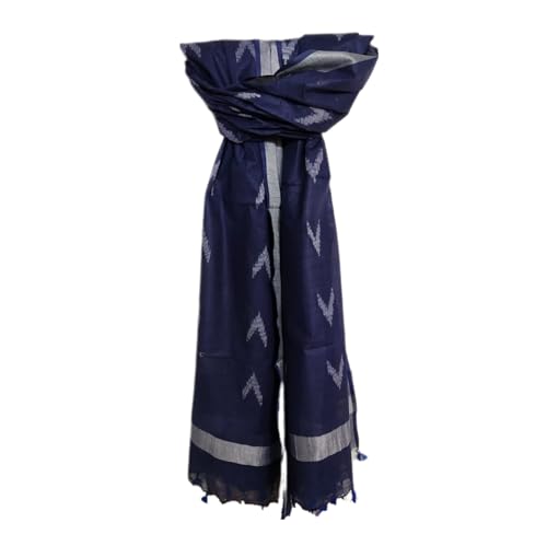 Women's Bhagalpuri Linen Cotton Blend Handloom Ikkat Dupatta with Zari Design, 2.25 Metres