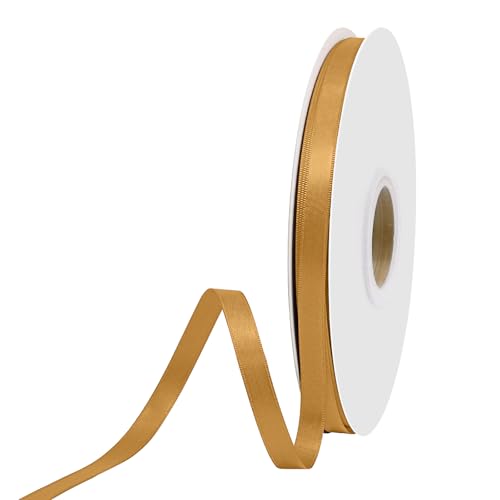 Ribtcute Old Gold Satin Ribbon 3/8 Inch x 50 Yards Double Faced Silk Satin Ribbon for Gift Wrapping Flower Bouquet Wreaths Cutting Wedding Ceremony Kit Decoration