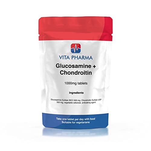 vita pharma Joint Care Supplement, GLUCOSAMINE 500mg, CHONDROITIN 500mg, 365 Tablets, 12 Months Supply, take one a Day, UK Produced, Suitable for Vegetarians