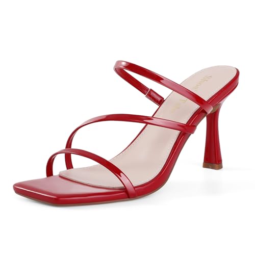 Image of Shoe'N Tale Strappy Kitten Heels For Women Stiletto Mules Square Open Toe Slip On Sandals