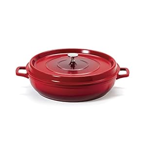 G.E.T. CA-008-R/BK Heiss Lightweight Cast Aluminum Braiser Pan / Casserole Dish, 4.5 Quart, Red