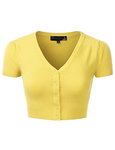 EIMIN Women's Fitted Bolero Shrug Cropped Short Sleeve Cardigan Sweater BABYYELLOW 1XL