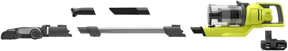 RYOBI ONE+ 18V Cordless Stick Vacuum Cleaner Kit with 4.0 Ah Battery and Charger (Renewed)