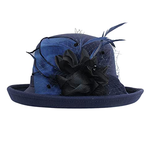 Generisch - y flores de invierno para mujer, parte superior redonda, informal, gorra de basina, gorro de melón de invierno, marine, Talla única