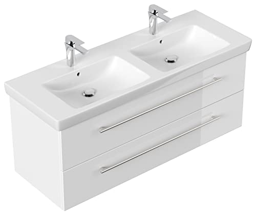 Villeroy & Boch SUBWAY2-0-130CM000101DE Waschbecken mit Unterschrank, Holz, weiß hochglanz, 130 x 50 x 47 cm