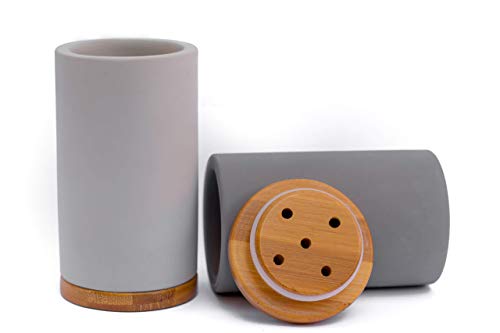 Matani Bamboo Toothbrush Holder Diatomite Tooth Brush Organizer - Storage For Small Bathroom & Counter, Stand With Removable Bottom & Drain Holes - Water-Absorbent & Quick-Drying Material - Light Grey #TOP4