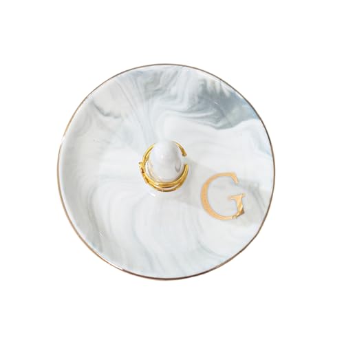 oskas Personalised Marble Letter Ring Dish Holder,Engagement Wedding Bridal Shower Gift，Decorative Trinket Jewelry Tray,4 Inch,Ceramic (G)