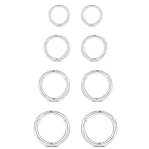 WBRWP 316L Stainless-Steel Piercing-Ring Hinged Nose-Rings-Hoop: 14G Womens Body Pierecing Ring Segment Clicker Lip Rings Cartilage Rook Earrings 6mm 8mm 10mm 12mm Sliver