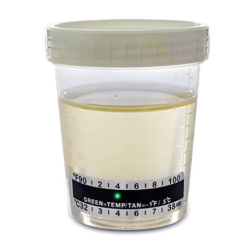 One Step Sterile Specimen Cups with Lids & Temperature Strip, 5 Pack, 4oz Transparent Urine Collection Cup, Leak-Resistant Screw-On Lids, 3-inch Jars, Secure Collection of Pee, Stool, Semen Samples