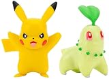Pokémon PKW0139 - Battle Figure Pack - Endivie & Pikachu, offizielle bewegliche Figuren, je 5 cm