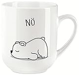 vanVerden Curved Tasse mit Spruch - Nö Bär - Eisbär mit schlechter Laune - beidseitig Bedruckt - Geschenk Idee Kaffeetasse, Tassenfarbe:Weiß