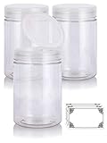 Clear Large 25 oz PET Plastic (BPA Free) Refillable Jar with Clear Natural Flip Top Cap - (3 pack) + Labels