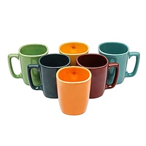Anwaliya Gaia Tapered Ceramic Coffee Mugs, 250 ml, Set of 6, Multi Colour Square