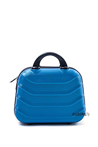 R.Leone Valigia da 1 pezzo Fino a Set 4 Trolley Rigido grande, medio, bagaglio a mano e beauty case 8 ruote in ABS 2026 (Azzurro scuro, XXS Beauty case)