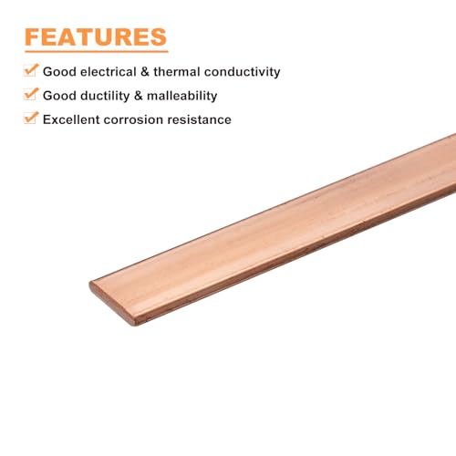sourcing map 400mm Lange Kupferplatten 15mm Breite, 99.99% Reines Kupferstange Flach Kupferblech 2mm Dicke, Kupferprofile Metallblech Kupfer Flachstange für Modellbau Schmuck Basteln Messebau