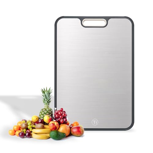 Titanium Cutting Boards for Kitchen, Double Sided Food Grade Cutting Board, Pure Titanium & Wheat Straw PP Chopping Board for Meat, Vegetables and Fruits 15.1510.43in