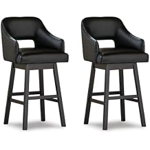 Signature Design by Ashley Tallenger Modern Tall Upholstered Swivel Barstool 2 Count, Footrest, Faux Leather Upholstery, Wood, 31", Black & Dark Brown