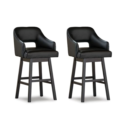 Signature Design by Ashley 31" Tallenger Modern Pub Height Upholstered Swivel Barstool 2 Count, Black & Dark Brown
