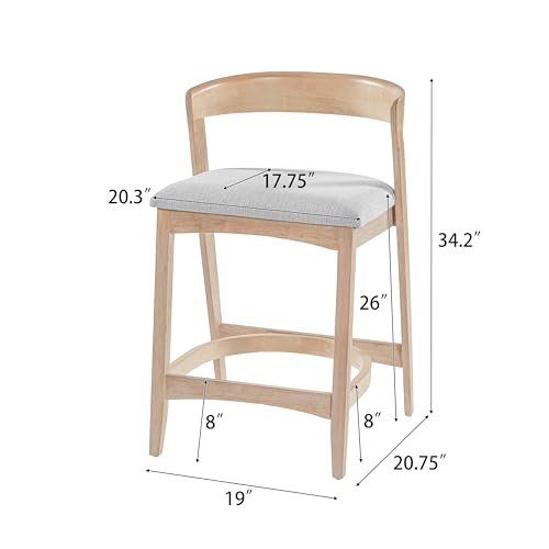 Merax Set de 2 Butacos de Altura para Barra, Butacos de Madera Maciza con Respaldo y Cojín Tapizado, Diseño Aireado, Altura de Asiento 26" para Isla de Cocina y Barra, Natural miniatura 2