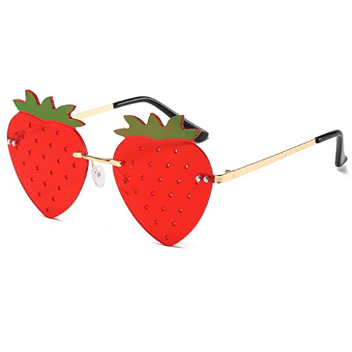 Cute Strawberry Shape Sunglasses for Women Men Girls Boys Party Prom Accessories Halloween Christmas Costumes Glasses (Red)