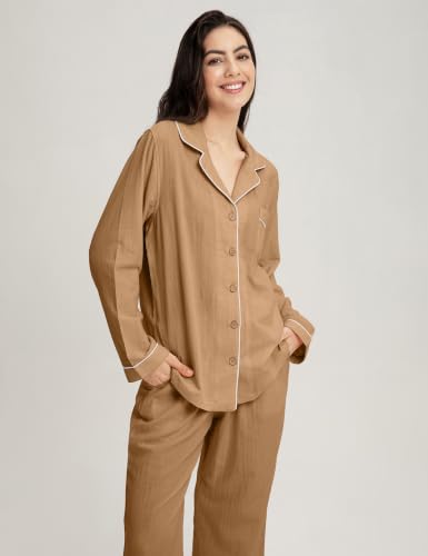 Image of Womens Muslin Pajama Set 100% Cotton Double Gauze Linen Like