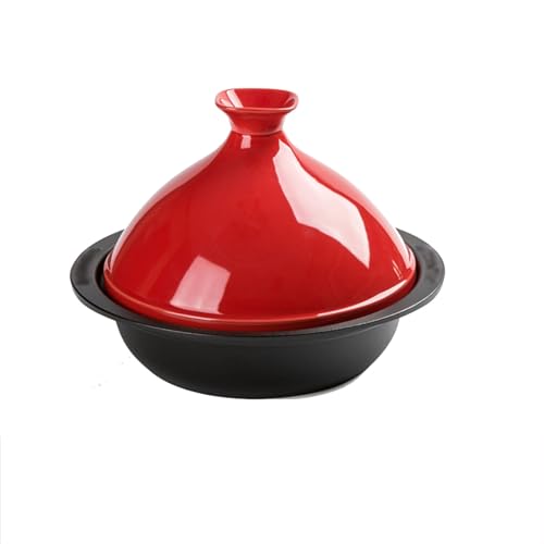 HAJHI Tagine Cast Iron Enamel Crock Pot Ceramic Tajine Pot Moroccan for Gas Induction Cookers Tangine for Home Restaurants(26cm - red)