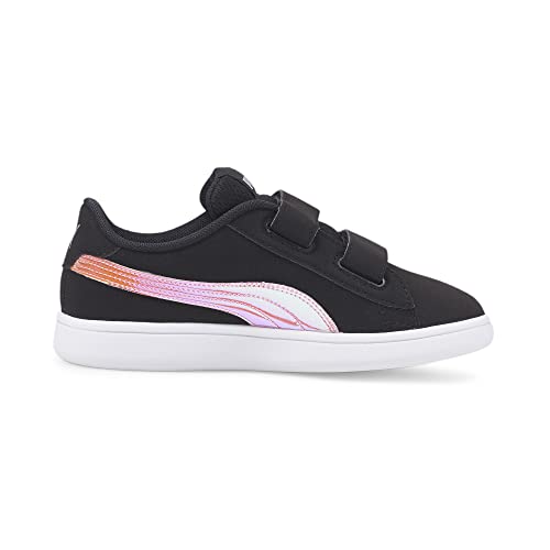 PUMA Puma Smash V2 Holo Hook & Loop Sneaker, Black Silver, 2 US Unisex Little Kid