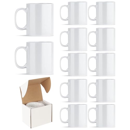 GadgetHaven Sublimation Mugs 11oz Blank Plain White Coffee Mugs Ceramic Coated Cup with Smash Proof Boxes for Art Gifts DIY Craft (12)