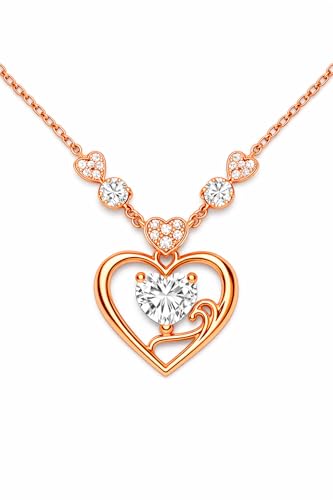ELLA NOVA Heart Necklace for Women, Rose Gold Pendant Necklace with White Cubic Zirconia, Anniversary, Valentine’s Day & Mother’s Day Gift for Mom, Wife, Girlfriend