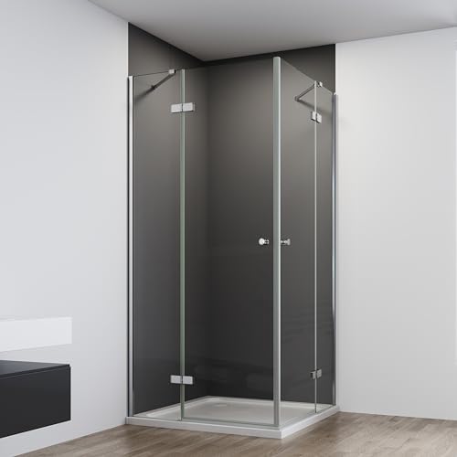 IMPTS Duschkabine Eckeinstieg 90X90cm Doppelt Falttür Falttürkabine Duschtür Duschabtrennung mit Diagonalen Sicherheitsstange 6mm ESG Glas Höhe 185 cm, OHNE Duschwanne und Ablaufgarnitur