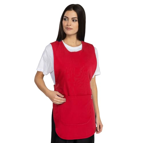 PALLTEX Ampato Überwurfschürze Damen Herren – Kittelschürze mit Taschen, verstellbar, Berufsschürze für Arbeit, Gastronomie, Reinigung, Friseur & Kosmetik, Größen S/M, L/XL, 2XL (Rot, S/M) – Bild 2
