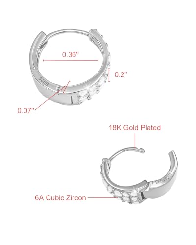 18K White Gold Plated Huggie Hoop Earrings 925 Sterling Silver with Sparkling 6A Cubic Zirconia Lightweight Hypoallergenic Hoops for Women4