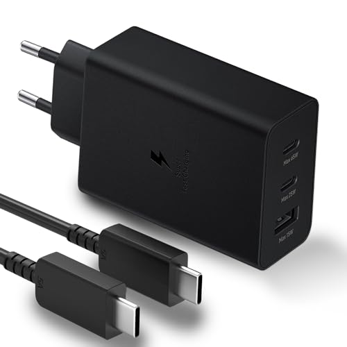 65W Chargeur Rapide USB C pour Samsung Galaxy 25 Ultra/S24+/S24/S23/S22/S21 Ultra/S20 FE/S20/A52S/A54/A53/A52/Note20/S10/Z Flip 5/Z Fold 5,3Port Prise avec...