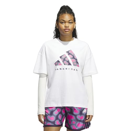 adidas Women's Basketball Camouflage Logo T-Shirt, White/Silver Violet, X-Large/Tall