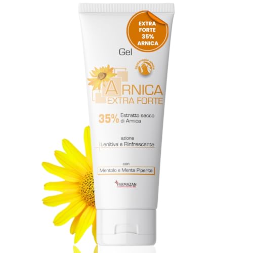 Farmazan Gel Arnica EXTRA FORTE 100 ml – ad Alta Concentrazione di Estratto di Arnica (35%) – Indicata per Massaggi Muscolari e Articolari – Azione Rinfrescante con Mentolo e Olio di Menta Piperita