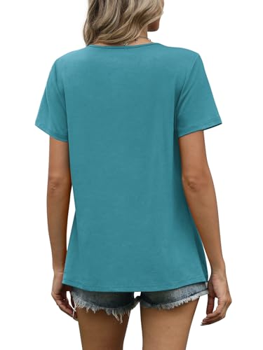 Image of WIHOLL Women T Shirts Pleated Short Sleeve Tops Business Casual Dressy Blouses